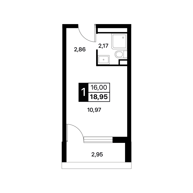 Планировка: Студия · 18,95 м²