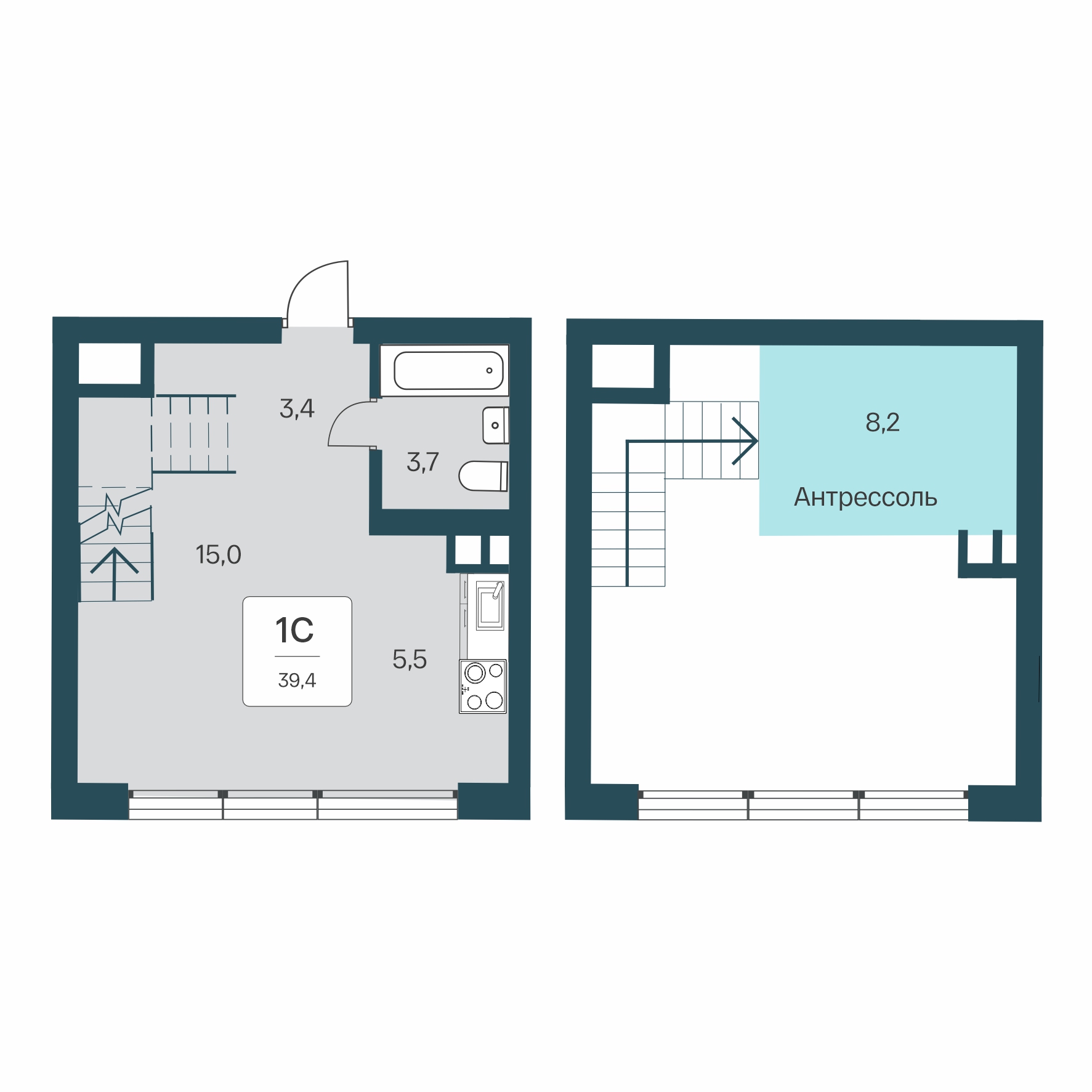 Планировка: Студия · 39,4 м²