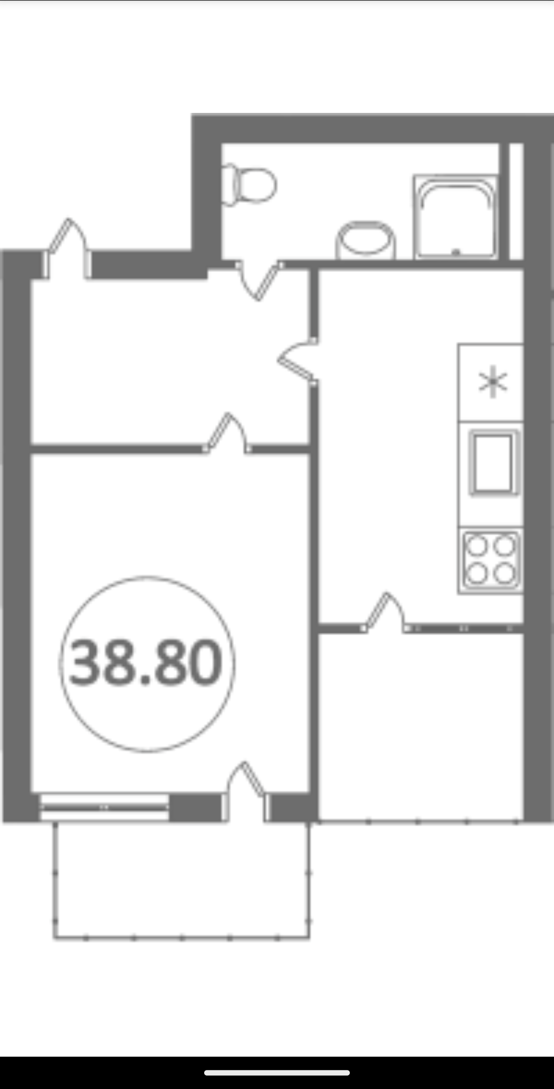 Планировка: 1-комнатная · 38,8 м²