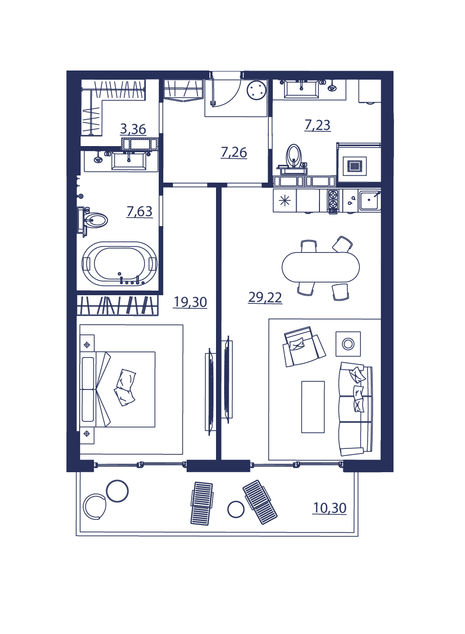Планировка: Апартаменты · 84,3 м²