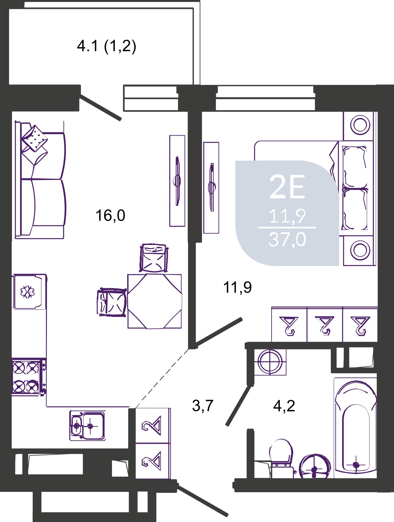 Планировка: Лот · 37,6 м²