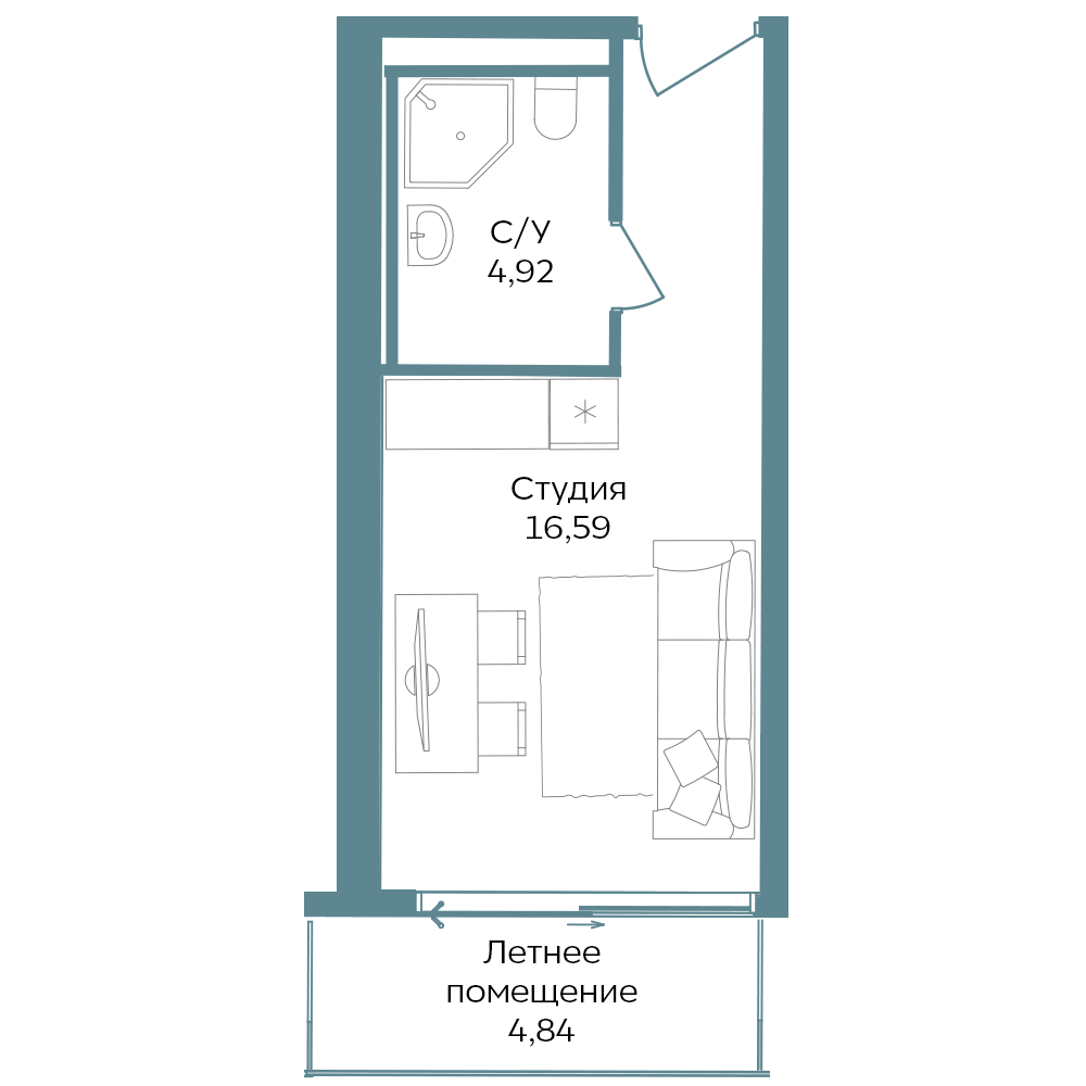 Планировка: Студия · 26,35 м²