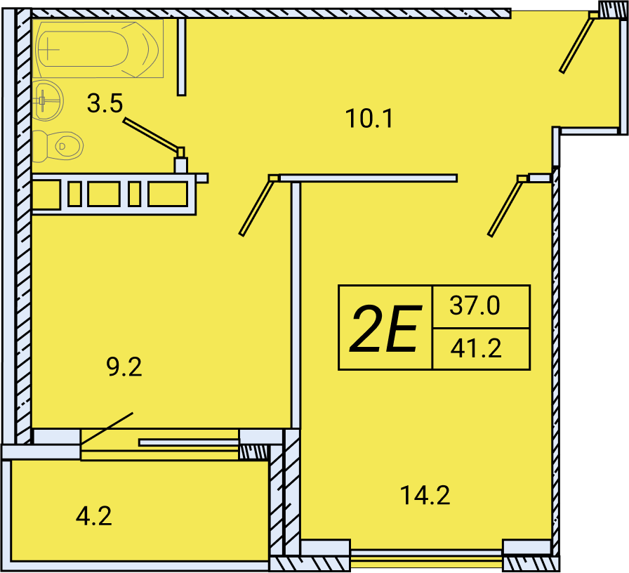 Планировка: 1-комнатная · 41,7 м²