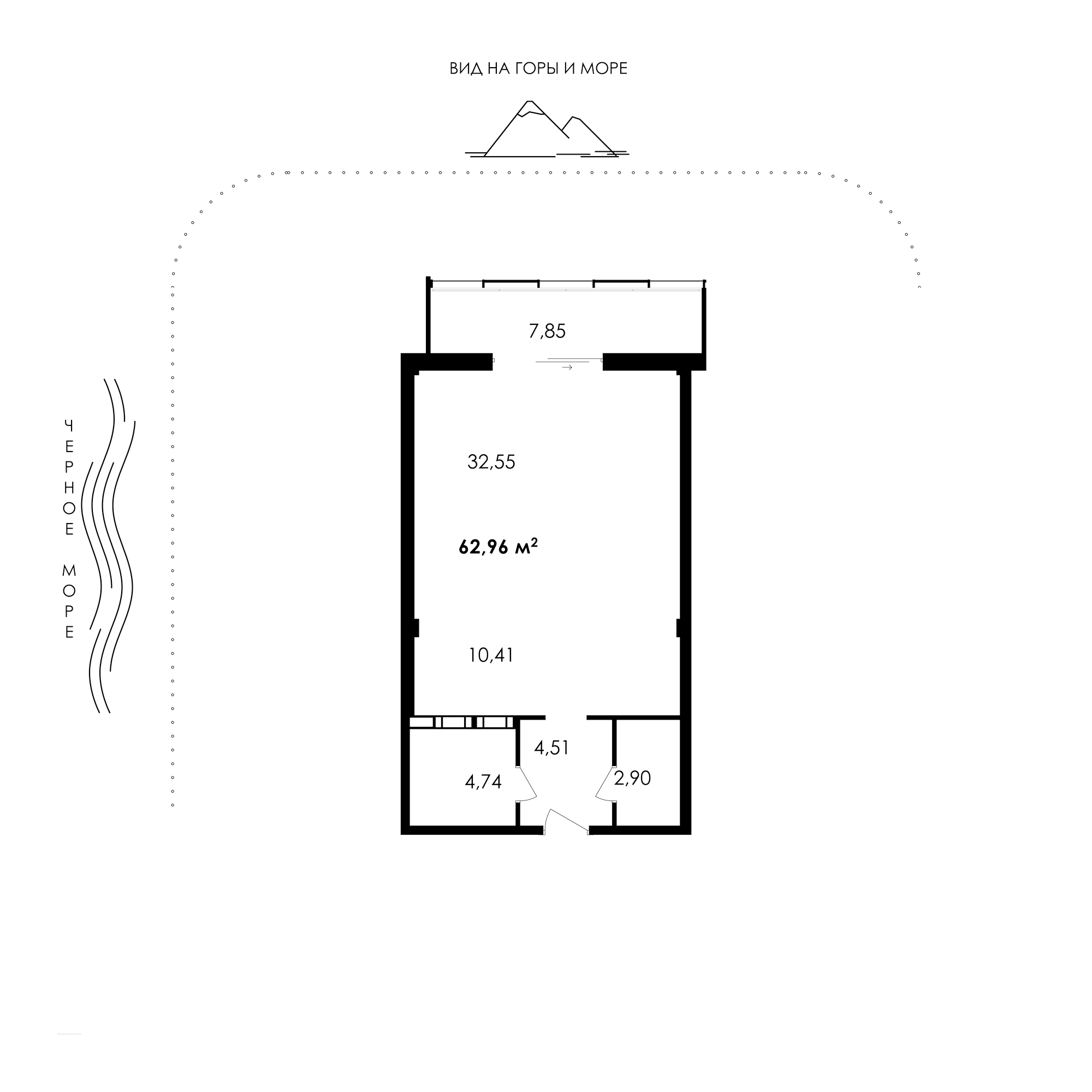 Планировка: 1-комнатная · 62,96 м²