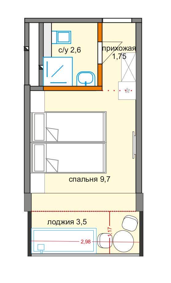 Планировка: Студия · 15,8 м²
