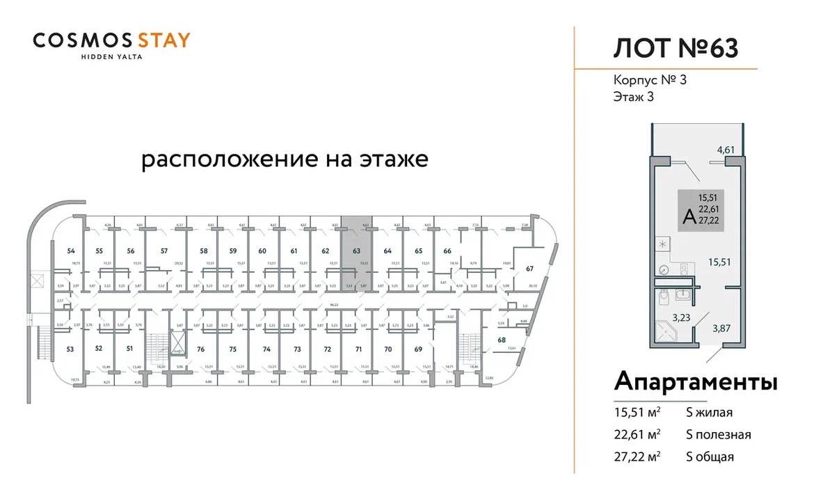 Планировка: 1-комнатная · 27,22 м²