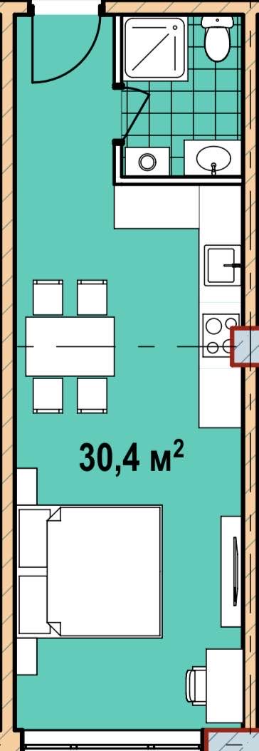 Планировка: Апартаменты · 30,4 м²