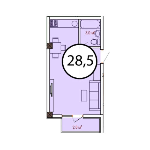 Планировка: Студия · 28,5 м²
