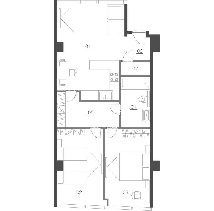 Планировка: 3-комнатная · 73,7 м²
