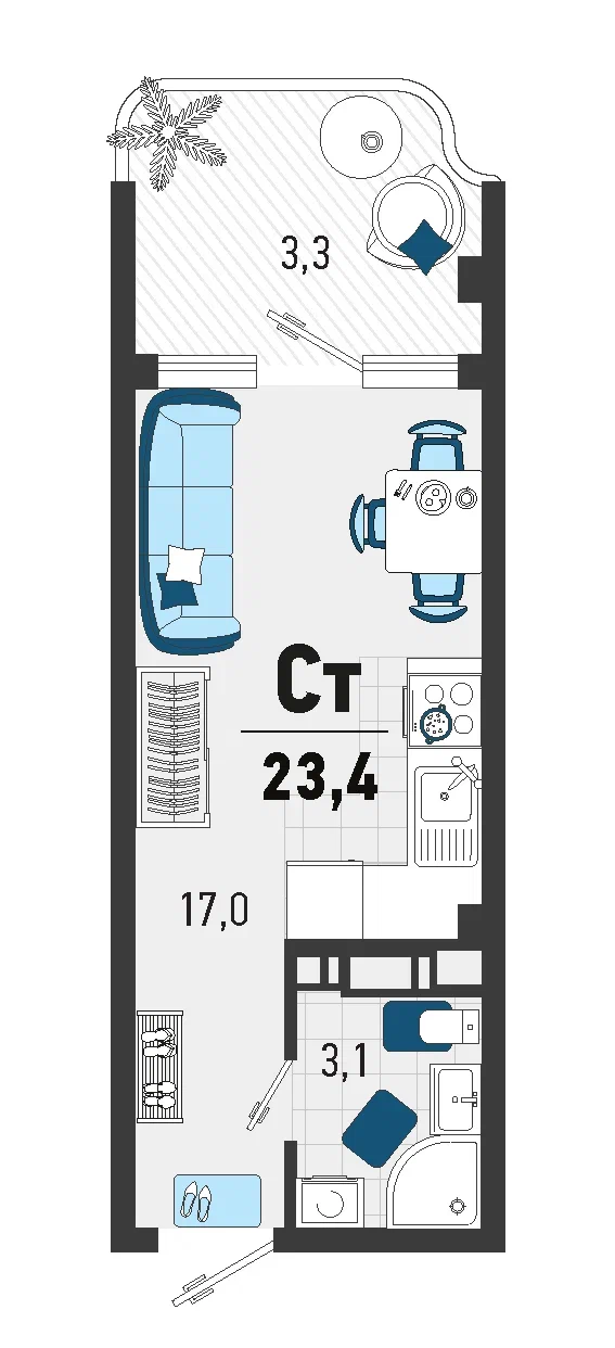 Планировка: Студия · 20,9 м²