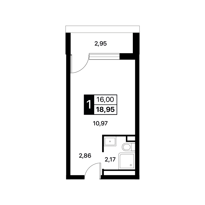 Планировка: Студия · 18,95 м²