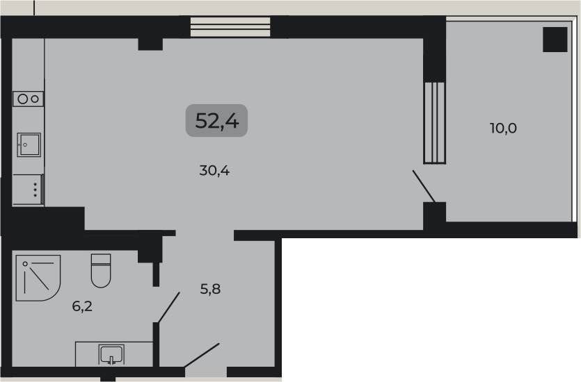 Планировка: Апартаменты · 52,4 м²