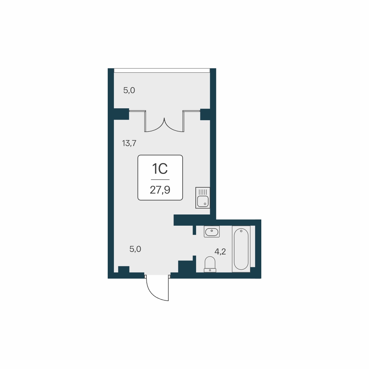 Планировка: Студия · 27,9 м²