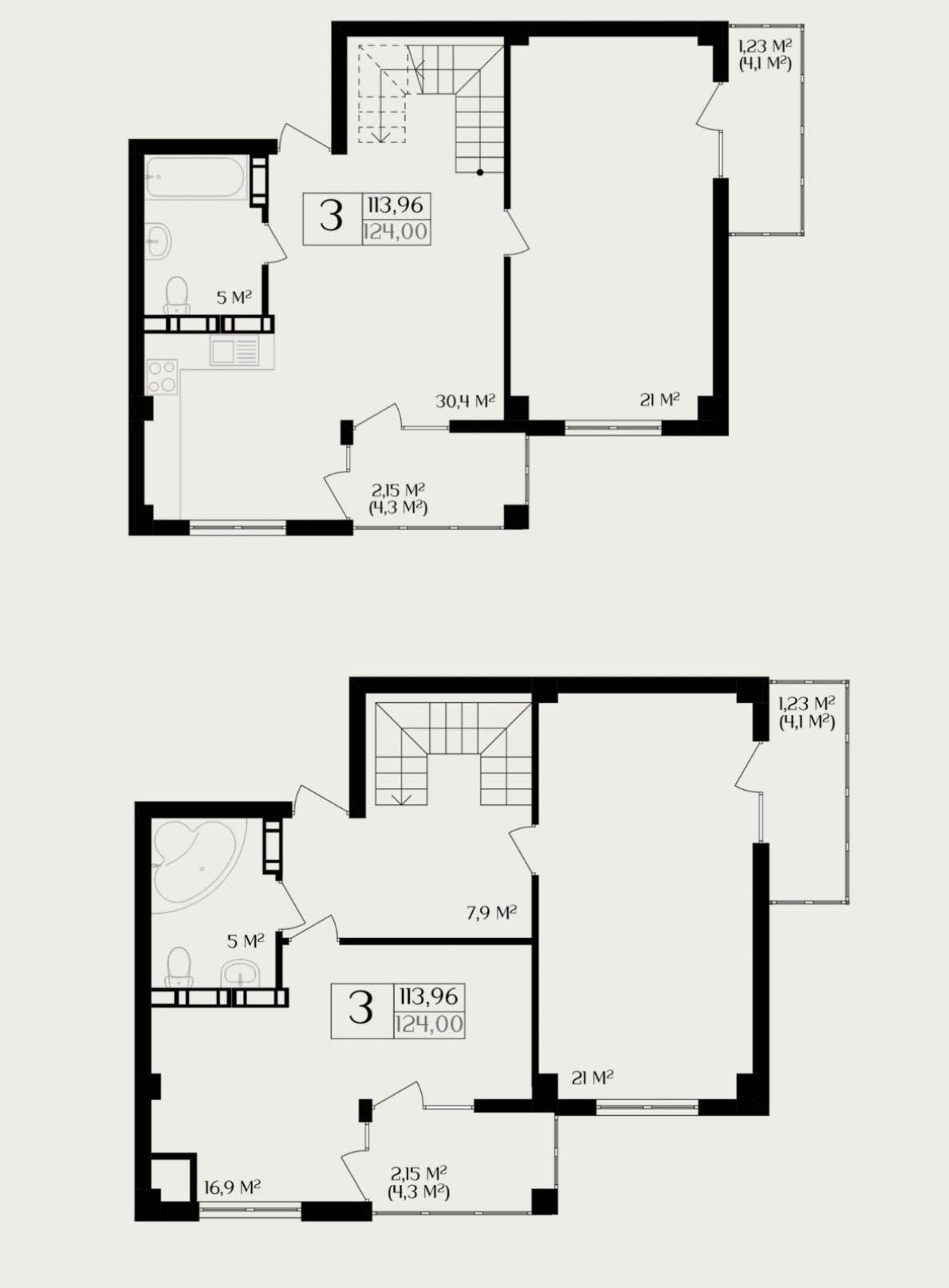 Планировка: 3-комнатная · 113,96 м²
