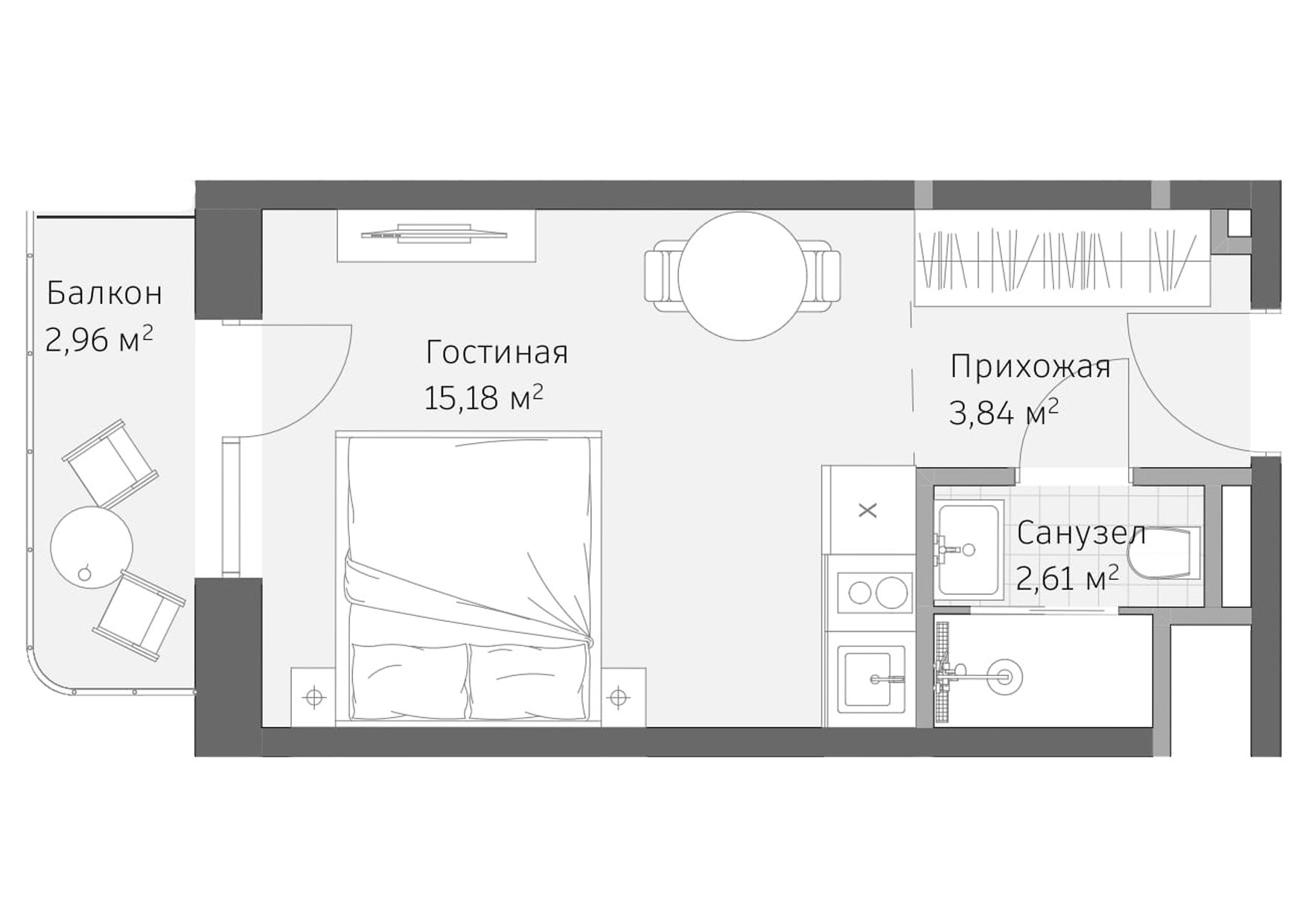 Планировка: Апартаменты · 24,59 м²