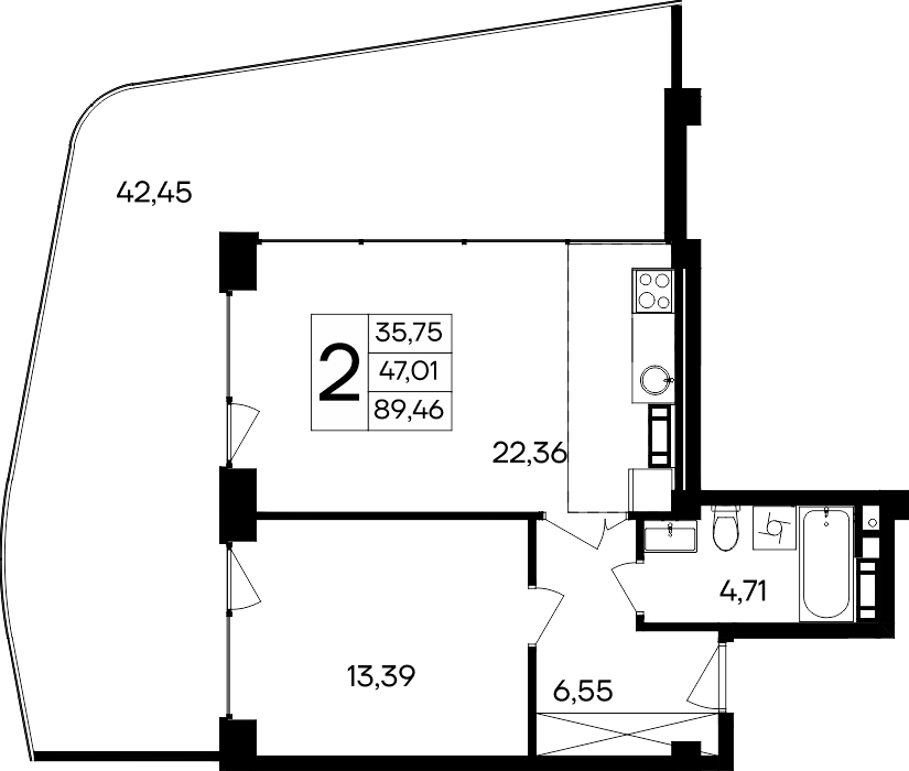 Планировка: Студия · 89,46 м²