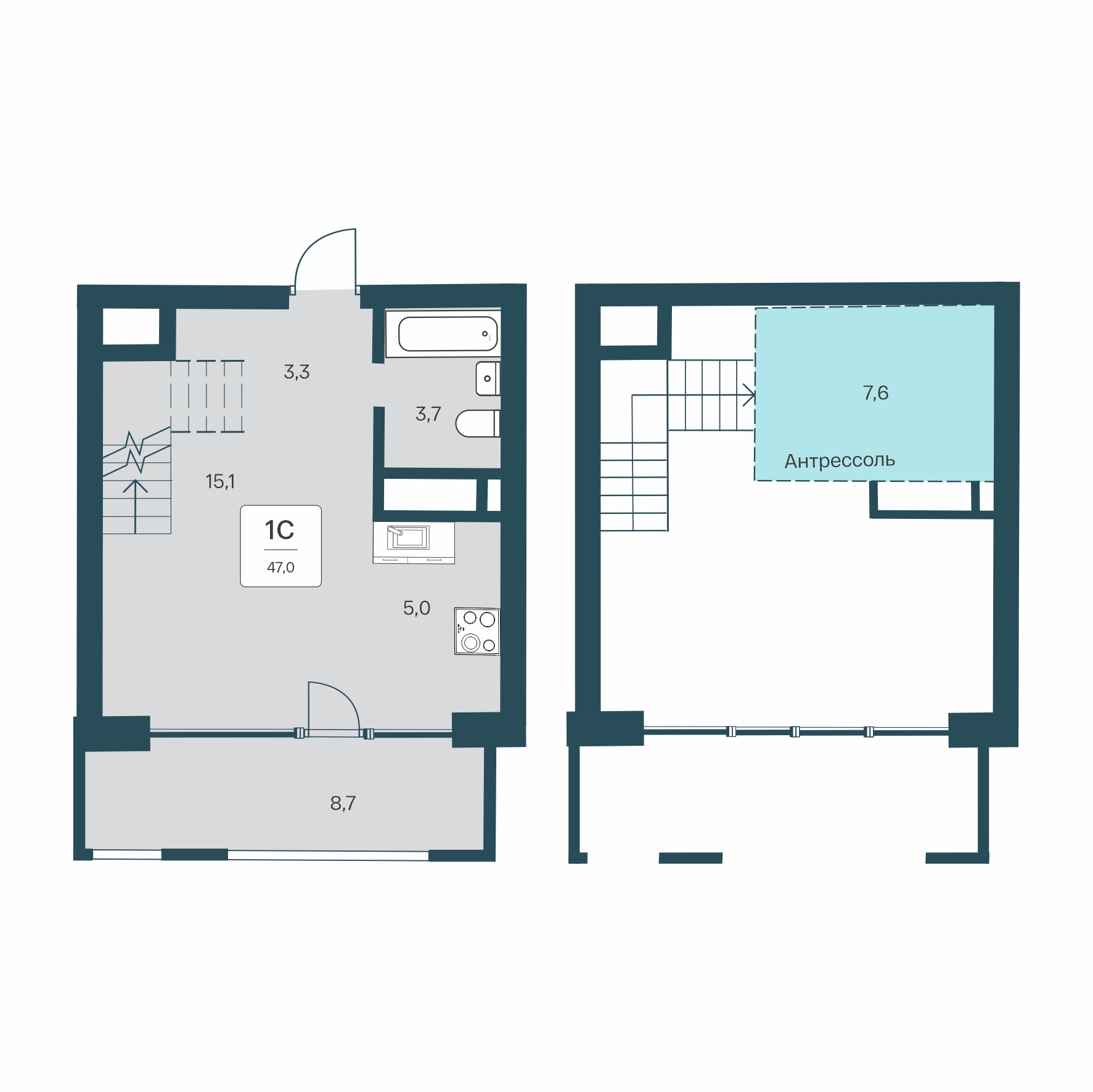 Планировка: Студия · 47 м²