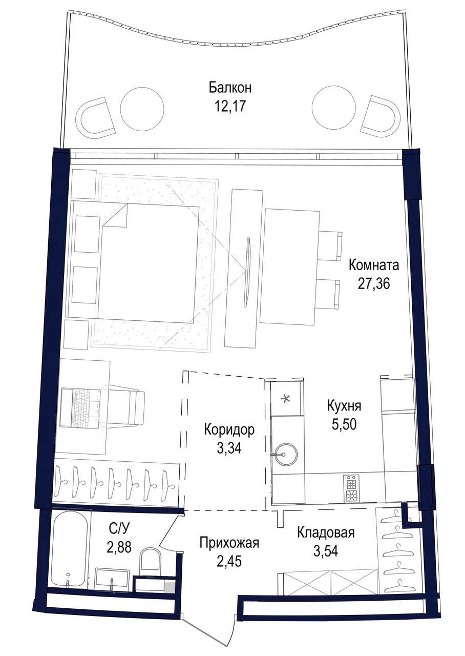 Планировка: Студия · 53,63 м²