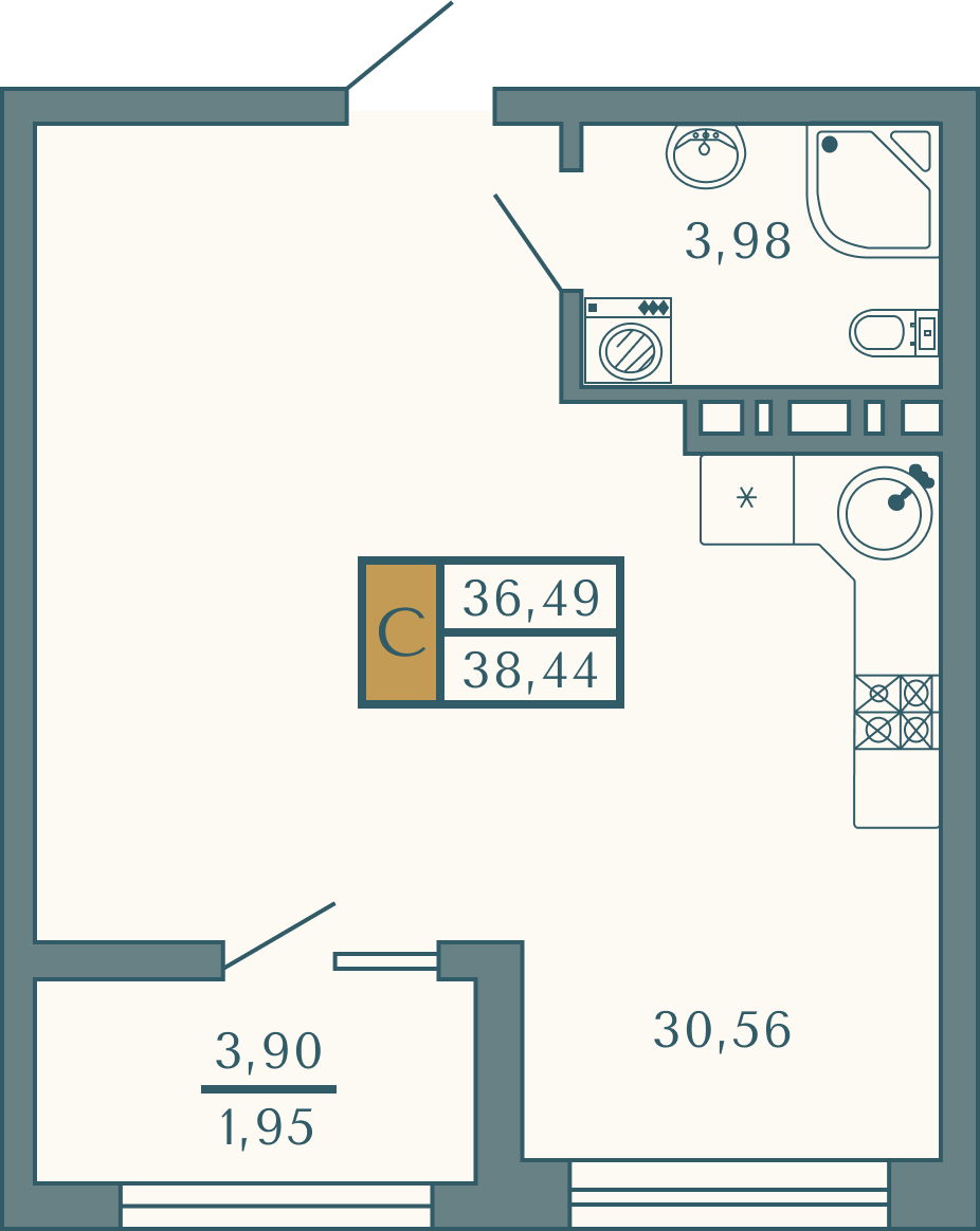 Планировка: Лот · 38,44 м²