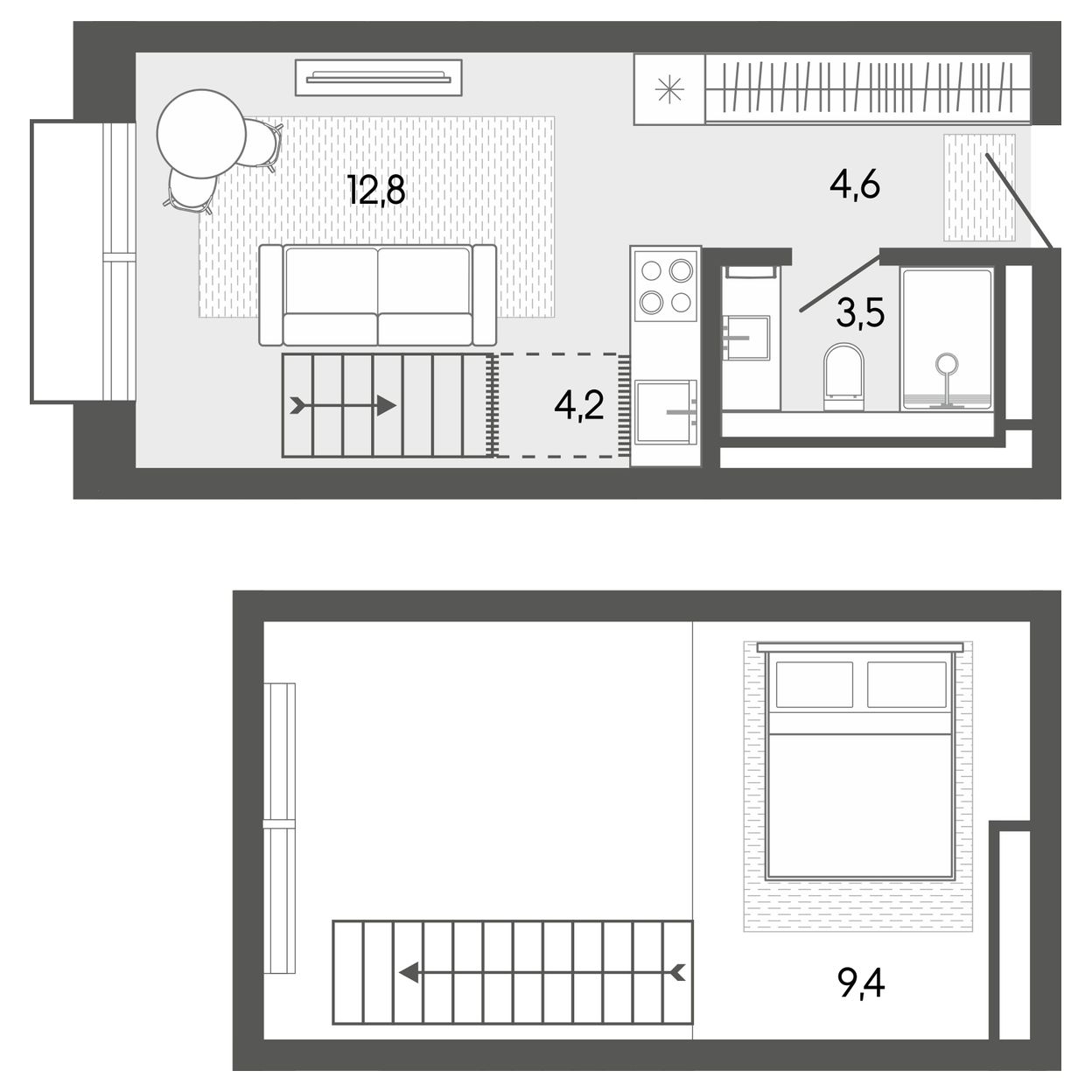 Планировка: Апартаменты · 34,7 м²