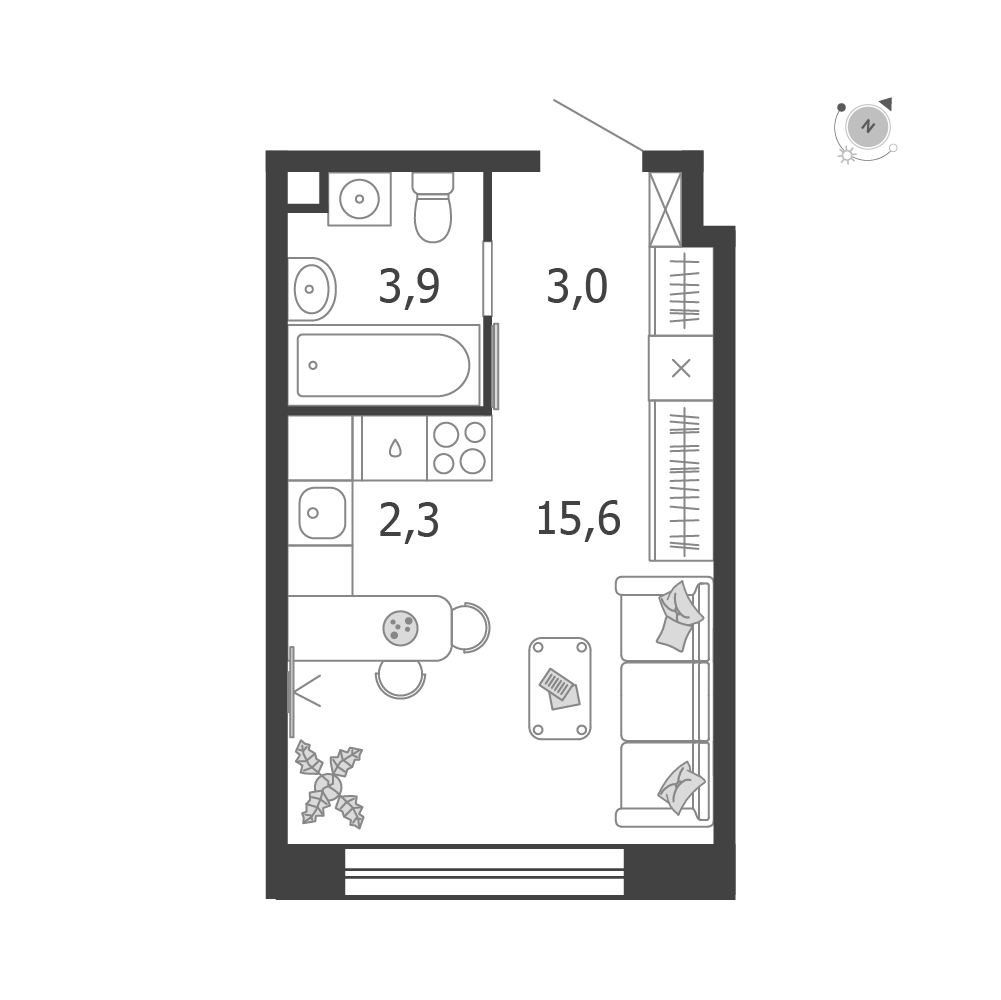Планировка: Студия · 24,8 м²