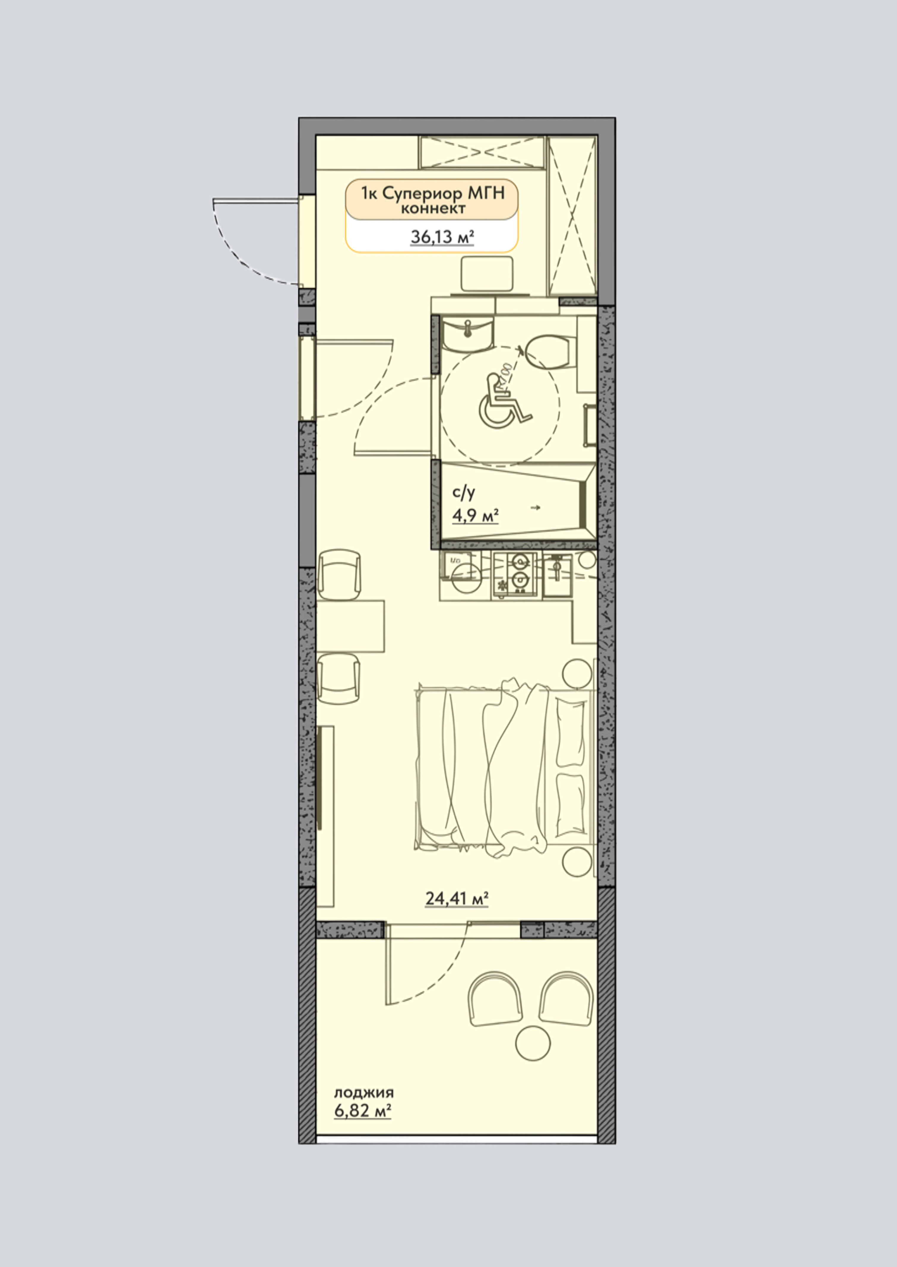 Планировка: Студия · 36,13 м²