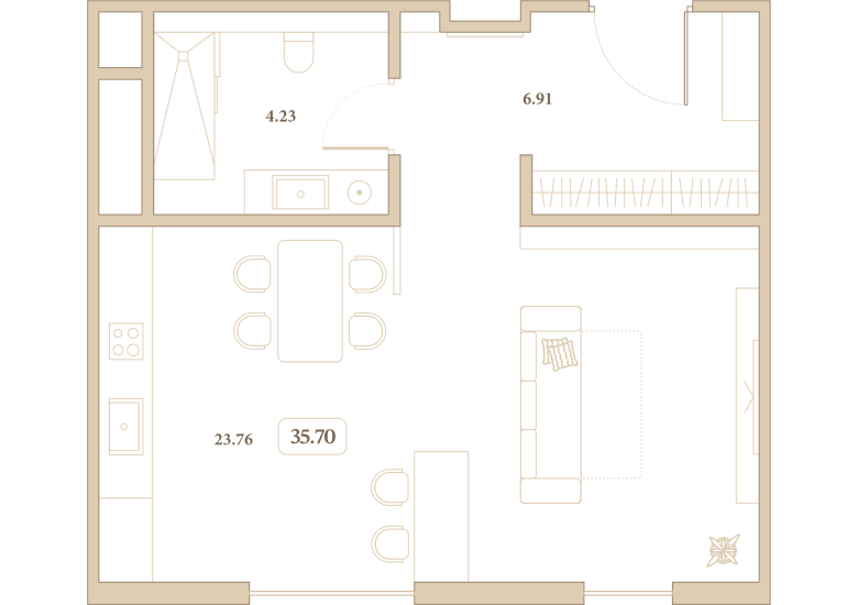 Планировка: Студия · 35,7 м²