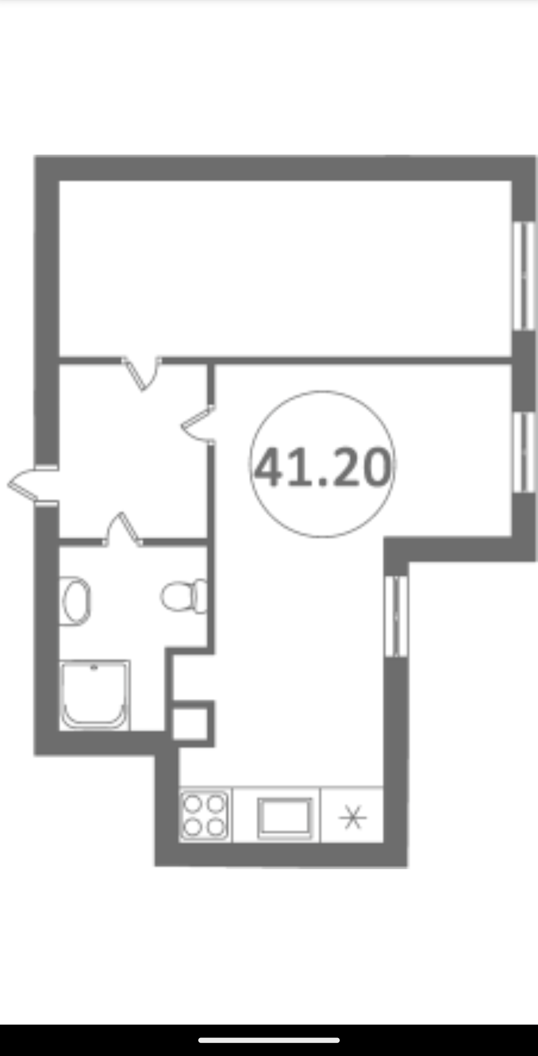 Планировка: 1-комнатная · 41,6 м²