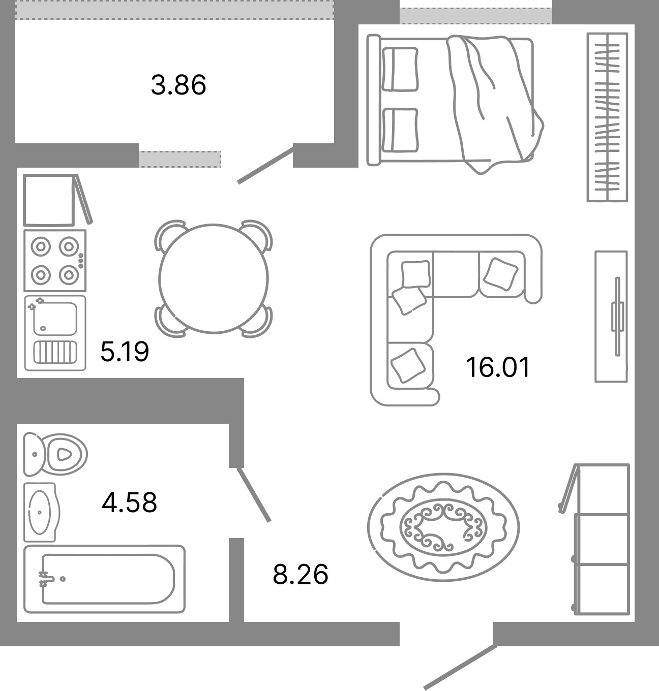 Планировка: Студия · 35,97 м²