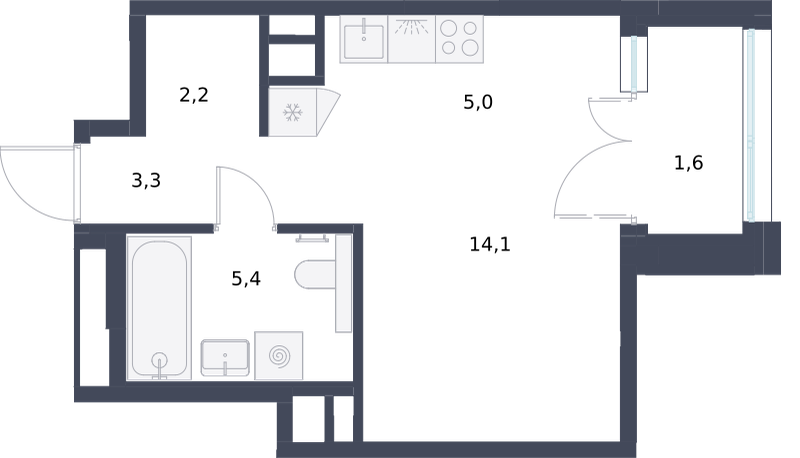 Планировка: Студия · 31,6 м²