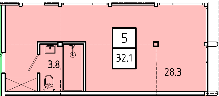 Планировка: Апартаменты · 32,1 м²