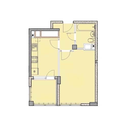 Планировка: 1-комнатная · 38,67 м²