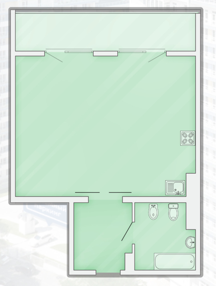 Планировка: 1-комнатная · 60,6 м²