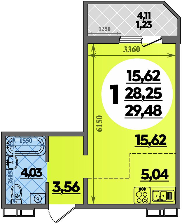 Планировка: Студия · 29,48 м²