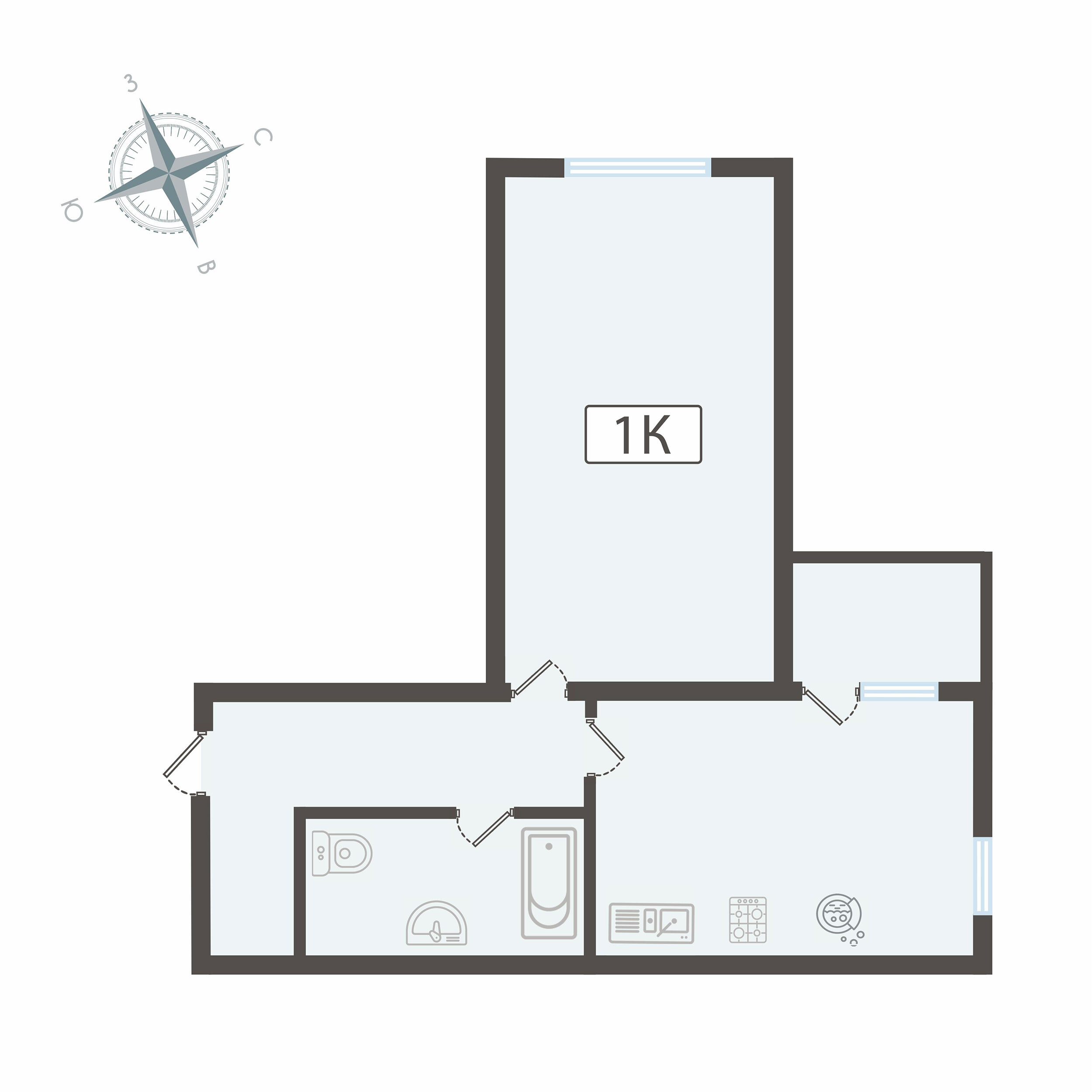 Планировка: Студия · 44,3 м²