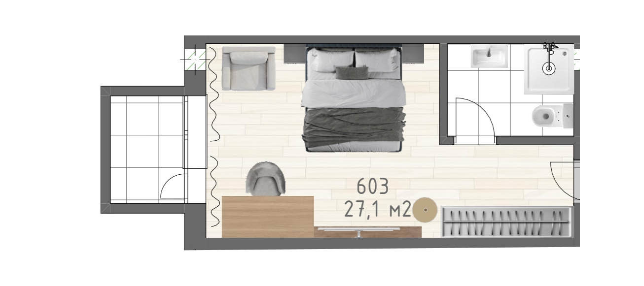 Планировка: Апартаменты · 27,1 м²