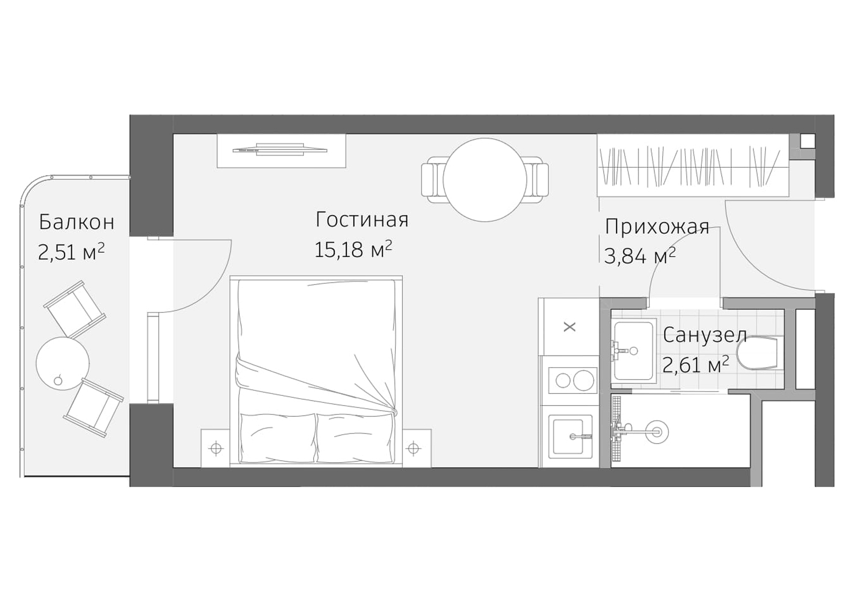 Планировка: Апартаменты · 24,14 м²