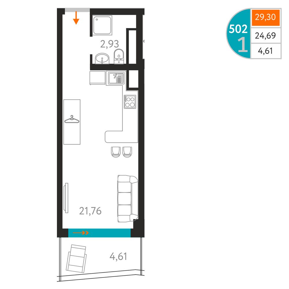 Планировка: Апартаменты · 29,3 м²