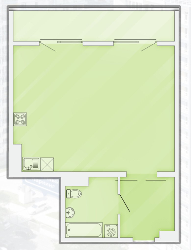 Планировка: 1-комнатная · 60,55 м²