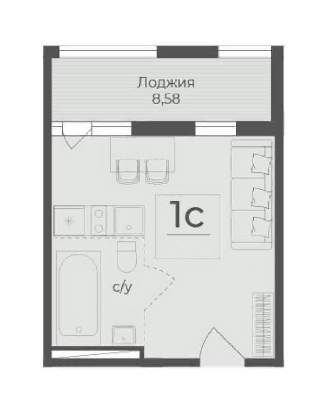 Планировка: 1-комнатная · 37,35 м²