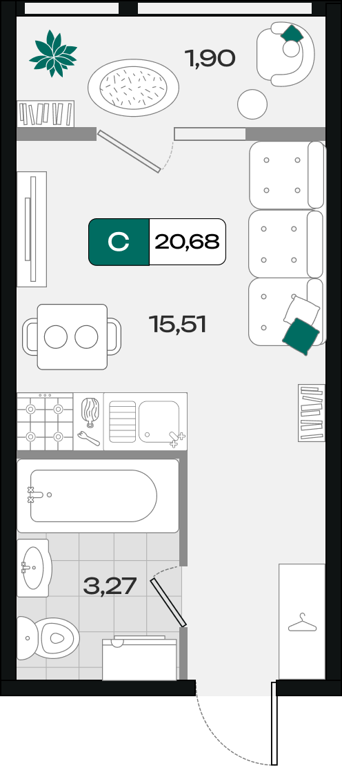 Планировка: Студия · 20,68 м²