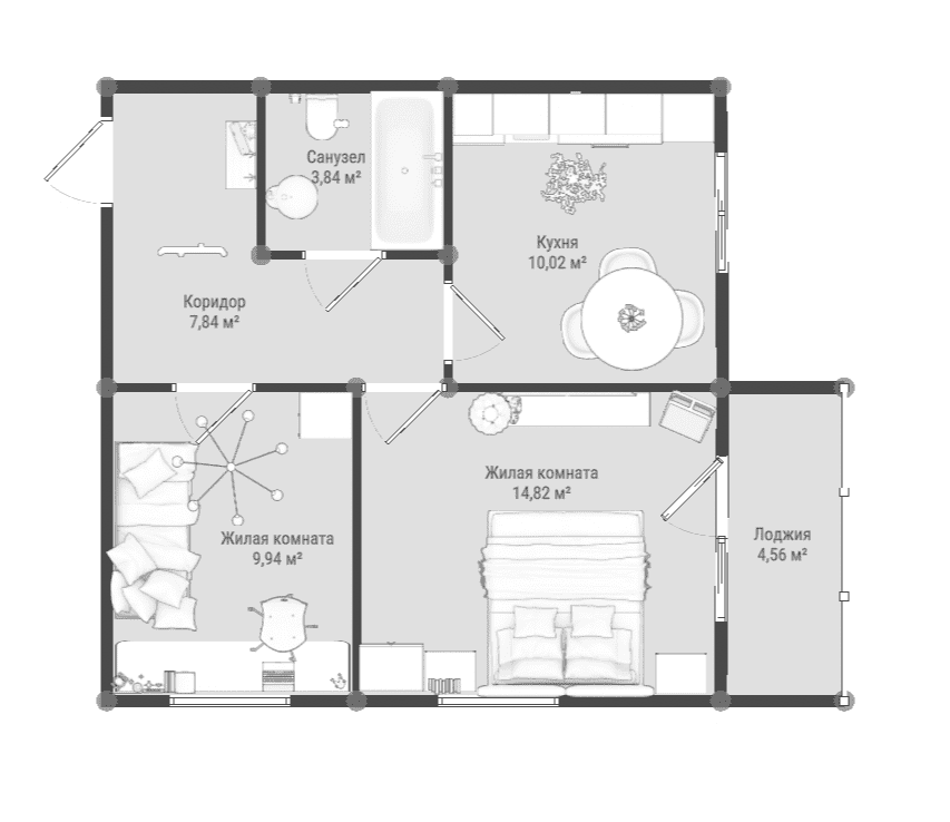 Планировка: 2-комнатная · 48,74 м²
