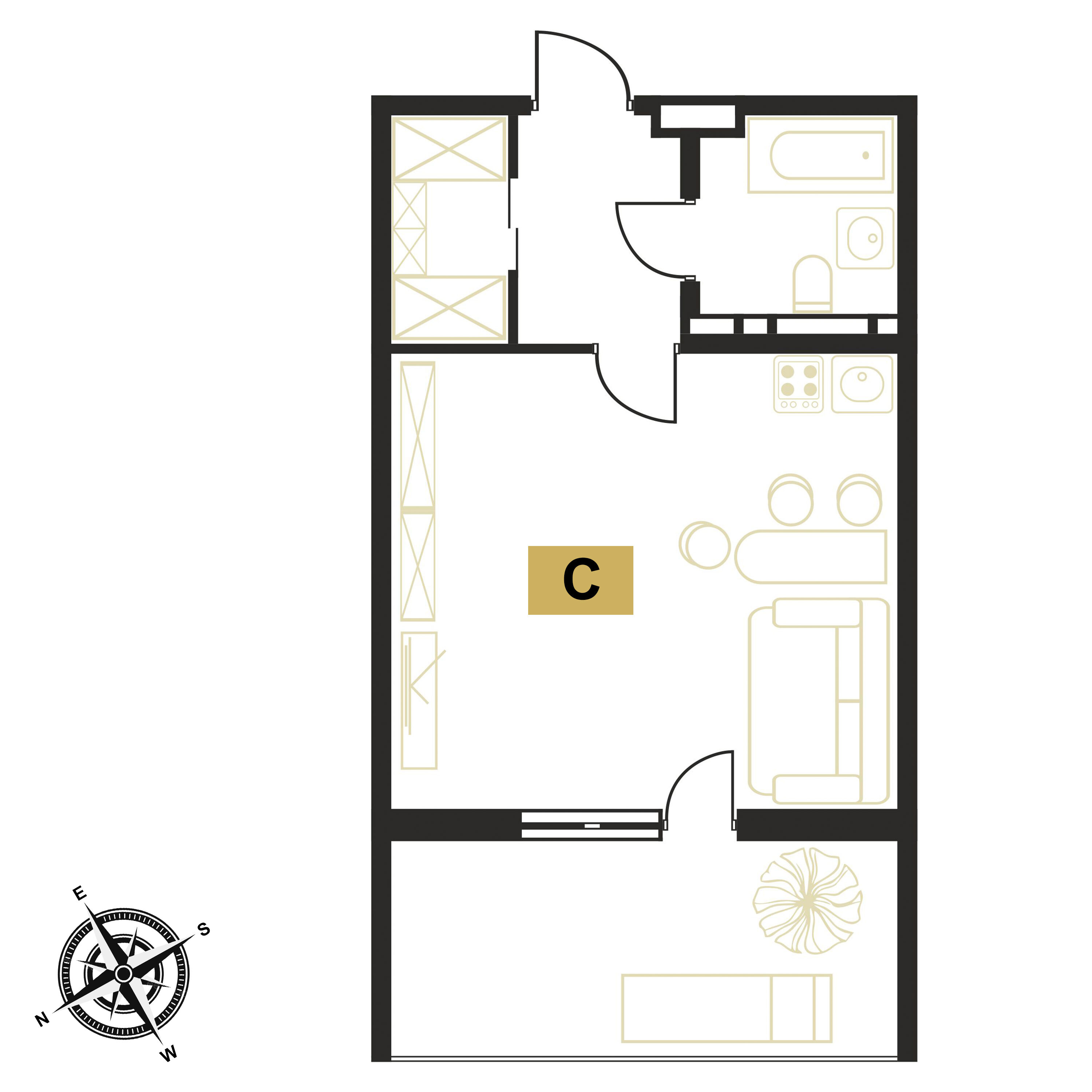 Планировка: Студия · 38,4 м²
