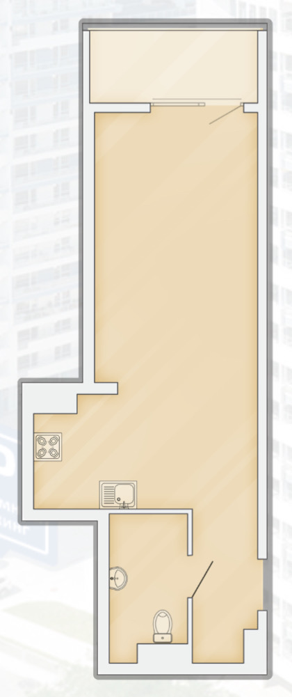 Планировка: 1-комнатная · 43,9 м²