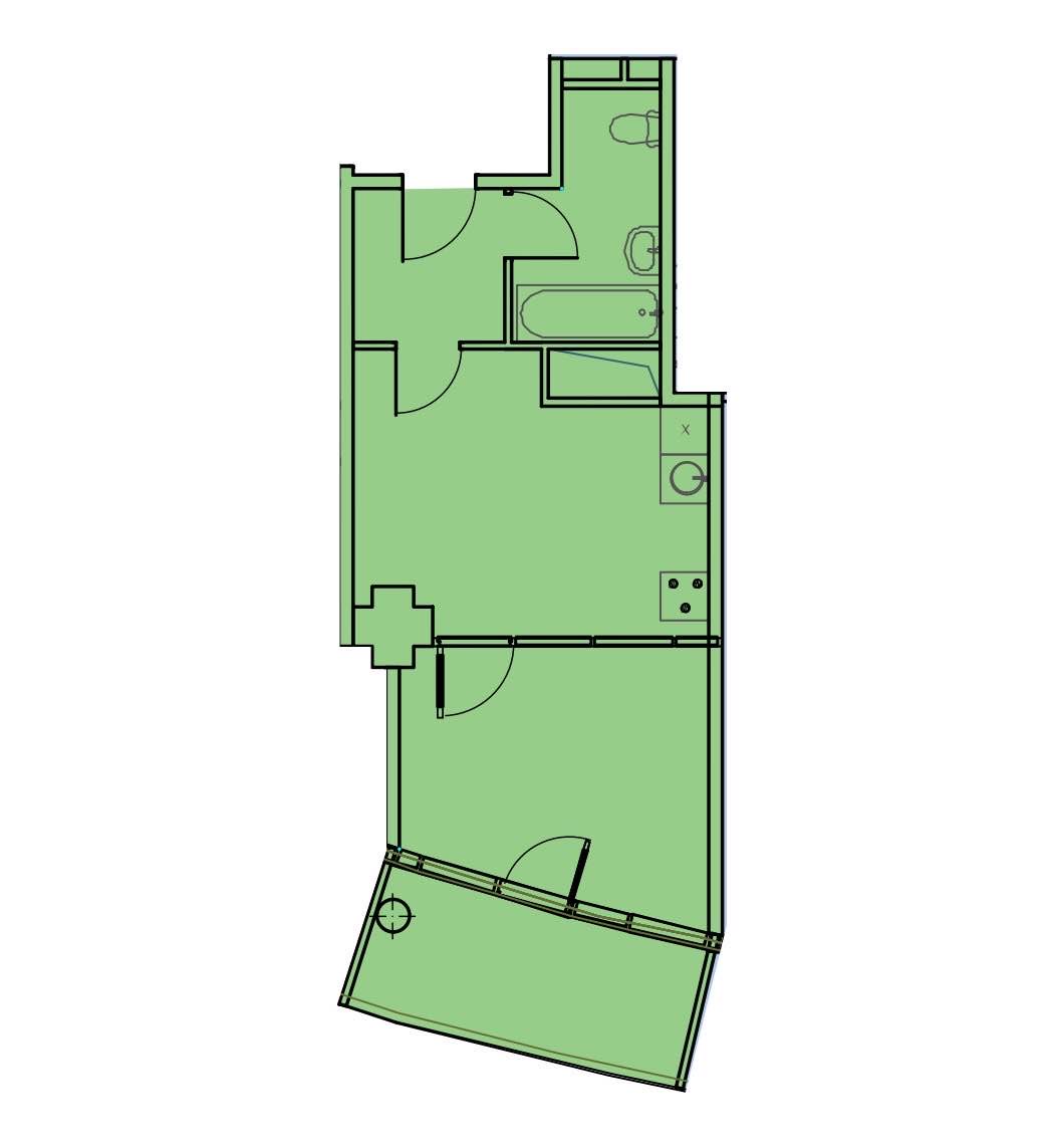 Планировка: 1-комнатная · 43,1 м²