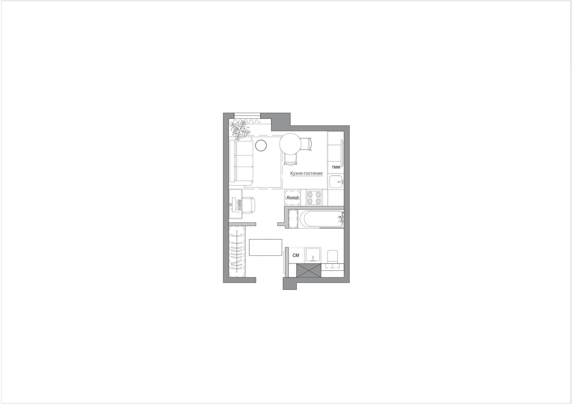 Планировка: Студия · 22,9 м²