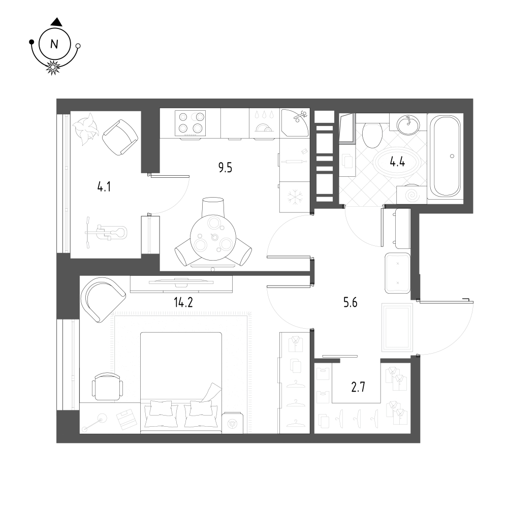 Планировка: 1-комнатная · 37,6 м²