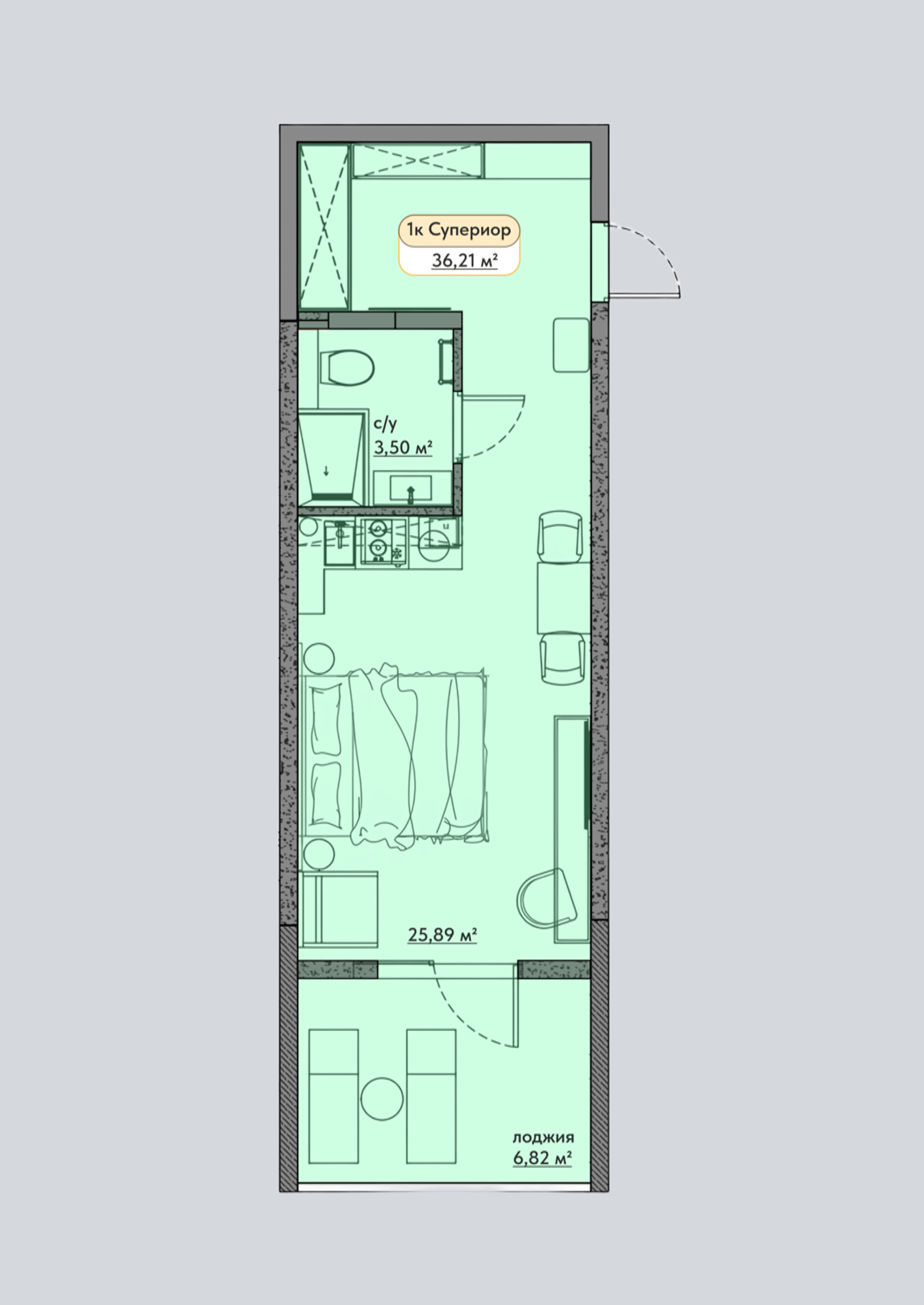 Планировка: Студия · 36,21 м²