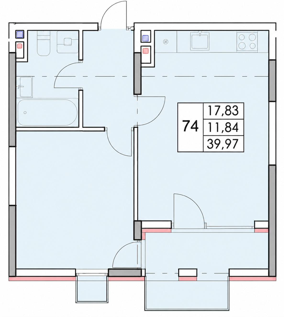 Планировка: Студия · 39,96 м²