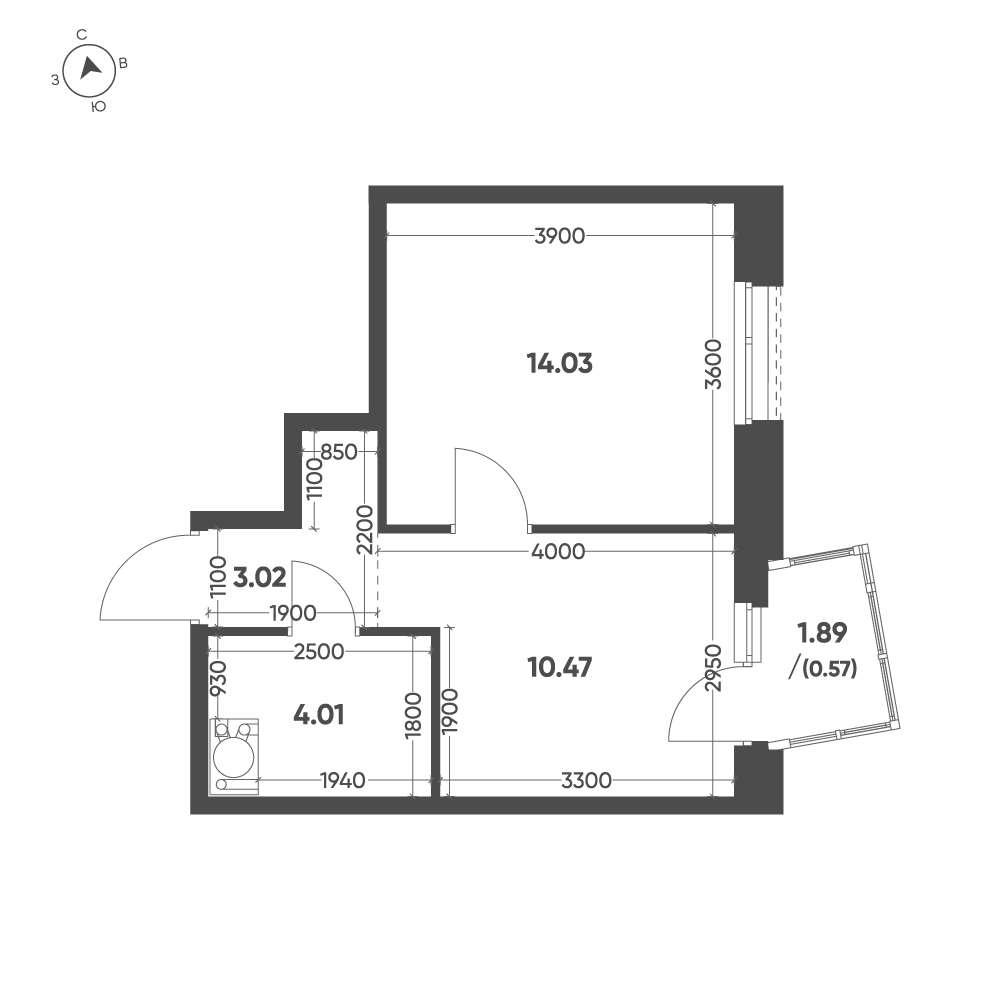 Планировка: 1-комнатная · 32,1 м²